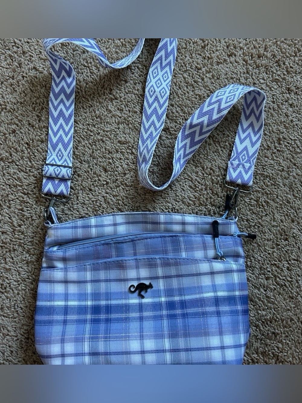 Perfect Lily AU Crossbody Bag Adjustable Strap Purple/White Plaid Zippers School